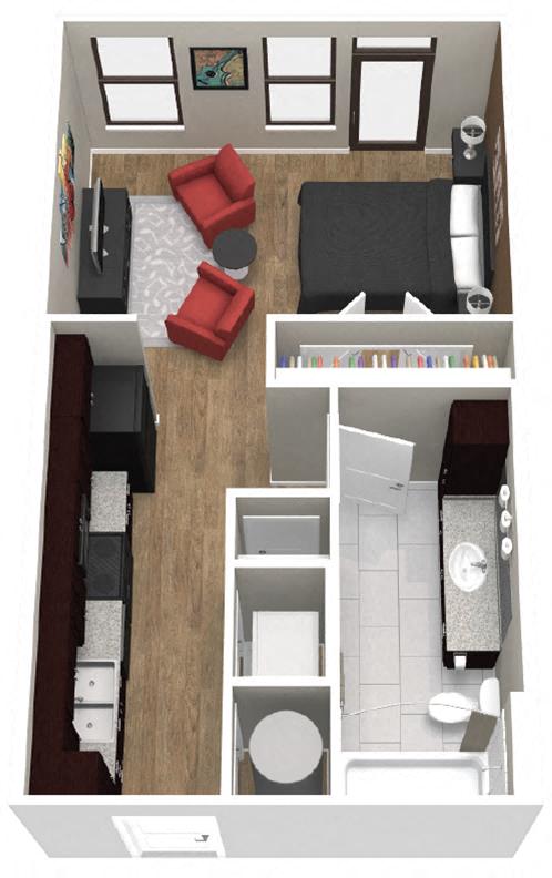 Floor plan for studio, 1 bath, 448 sqft